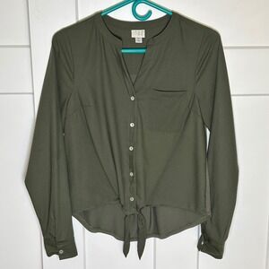 *NWOT* A New Day Army Green Tie Front Button Down Shirt - Women's Size XS